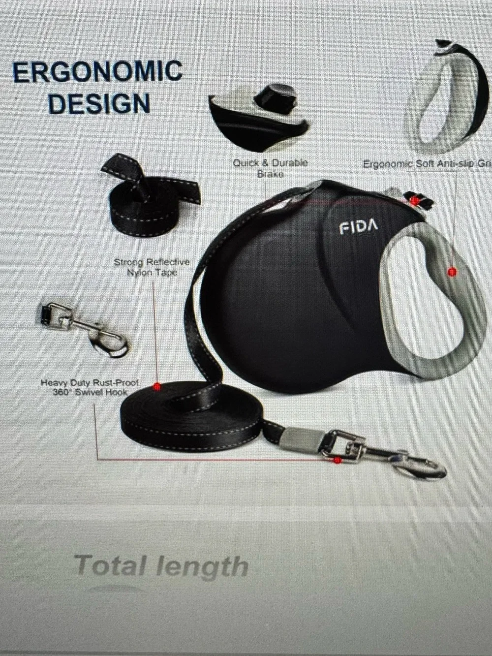 Retractable Extra Length Dog Leash in Gray - 26ft Tape (Large)